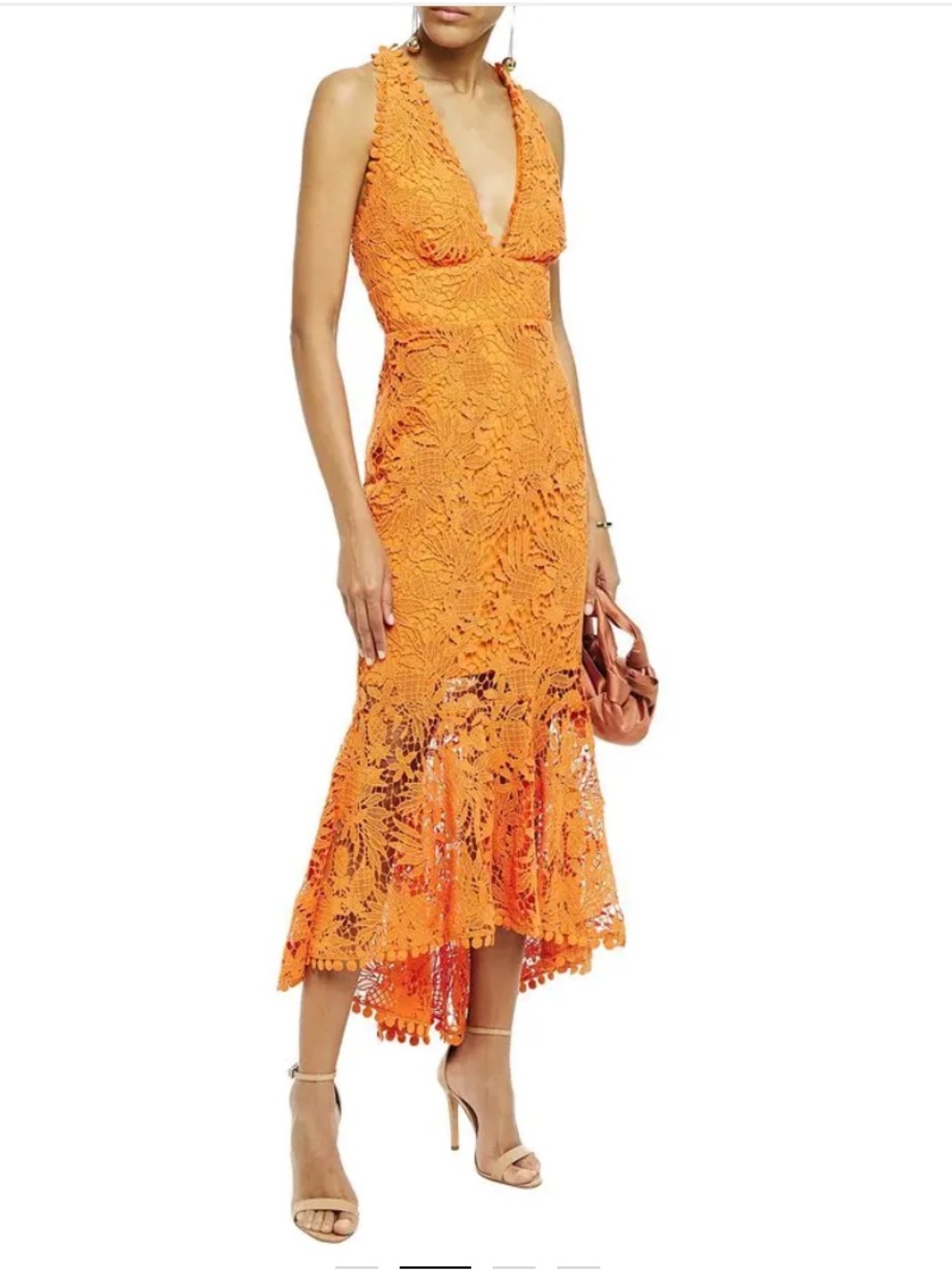 Maria Lucia Hohan Midori fluted lace-up cotton guipure lace midi dress size 42